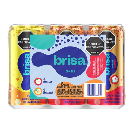 [057970] Agua Brisa Saborizada Con Gas Surtida Lata 269ML 6 Unidades