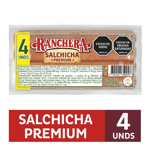 [058217] Salchicha Ranchera Premium Zenú 4 Unidades 131Gr