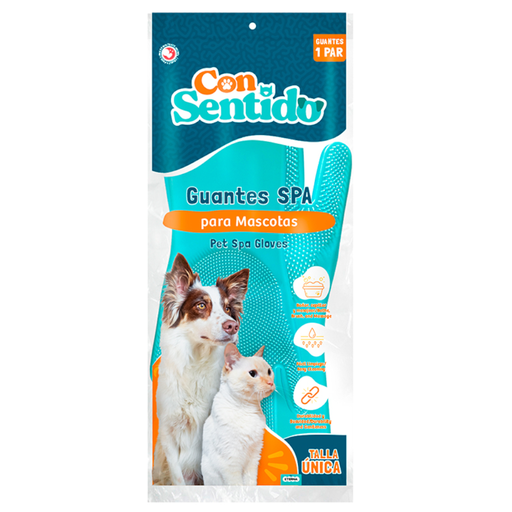 [058232] Guantes Spa Para Mascotas Talla Única Azúl Con Sentido