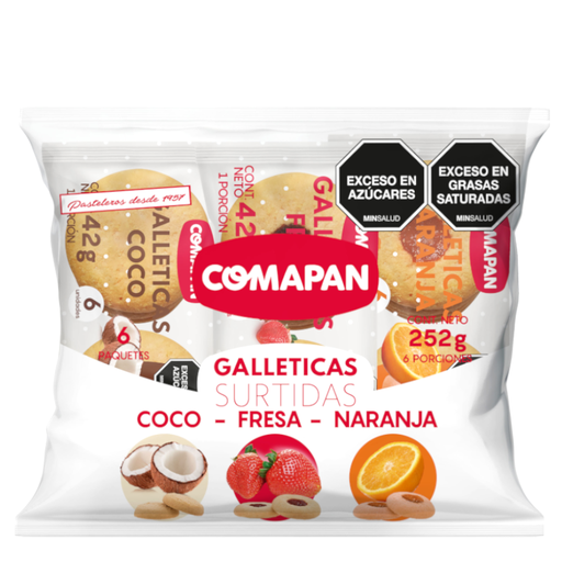 [019984] Galleticas Surtidas Comapan Coco Fresa Naranja 6 Unidades 252Gr