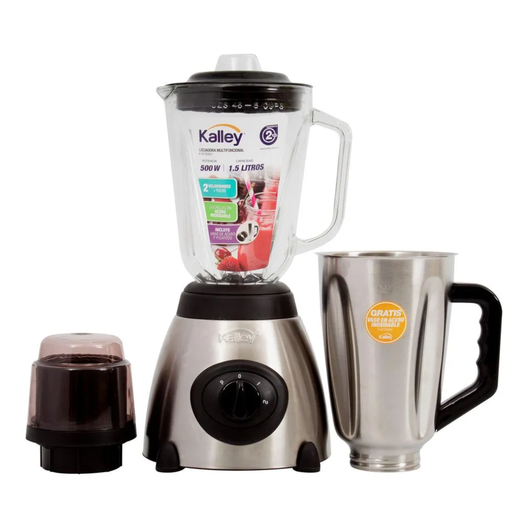 [058419] Licuadora Kalley Vidrio + Vaso Acero Inoxidable K-B15MAV