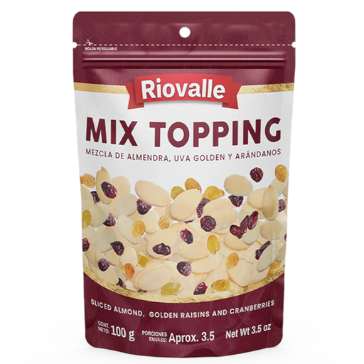 [058440] Mix Topping Riovalle Mezcla De Almendra Uva Golden Y Arándanos Bolsa 100Gr