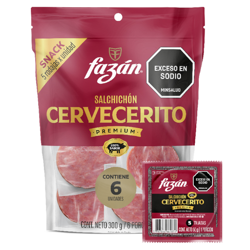 [058462] Salchichón Cervecerito Fazán 6 Unidades 300Gr 750Gr