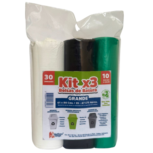 [058524] Kit Bolsa Basura x 3  61x80 Cms Plásticos Arango 30 Unidades