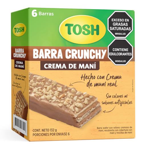 [058567] Cereal Barra Tosh Crunchy Crema De Maní 6 Unidades 132Gr