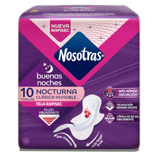 [058599] Toallas Higiénicas Nosotras Buenas Noches Nocturna Clásica Invisible 10 Unidades
