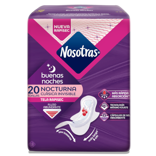 [058600] Toallas Higiénicas Nosotras Buenas Noches Nocturna Clásica Invisible 20 Unidades