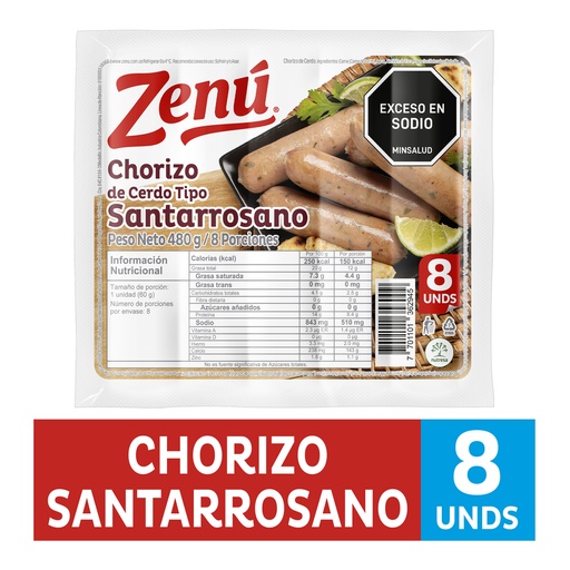 [058815] Chorizo Santarrosano Zenú 8 Unidades 480Gr