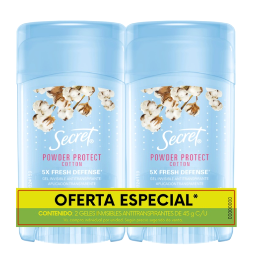 [058944] Desodorante Secret Powder Protect Cotton Gel 45Gr 2 Unidades