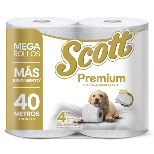 [058954] Papel Higiénico Scott Premium Mega Rollos Triple Hoja 4 Unidades