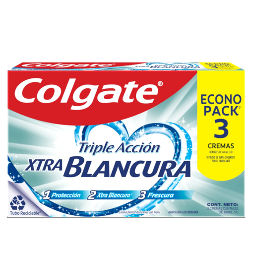 [059009] Crema Dental Colgate Triple Acción Xtra Blancura 60Ml 3 Unidades