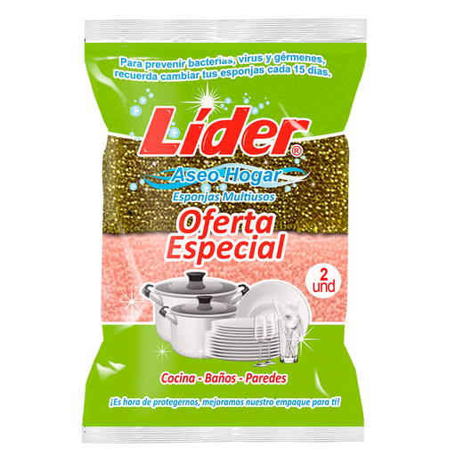 [059025] Esponja Líder Oro Plata + Esponja Polietileno 2 Unidades