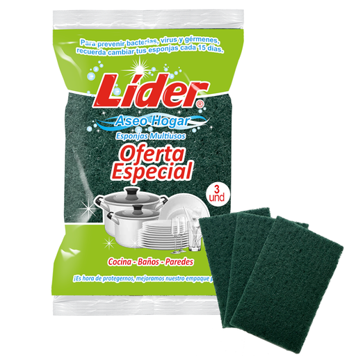 [059026] Esponja Líder Abrasiva Verde 3 Unidades