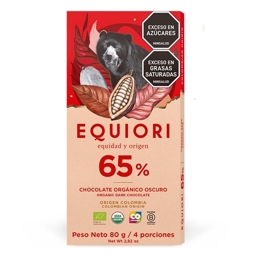 [059057] Barra Chocolate Orgánico Oscuro Equiori 65% 80Gr