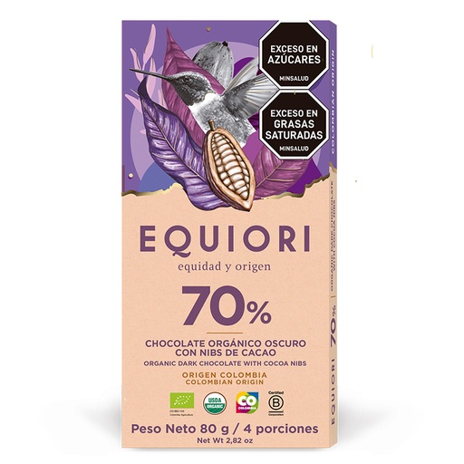 [059058] Barra Chocolate Orgánico Oscuro Equiori 70% 80Gr