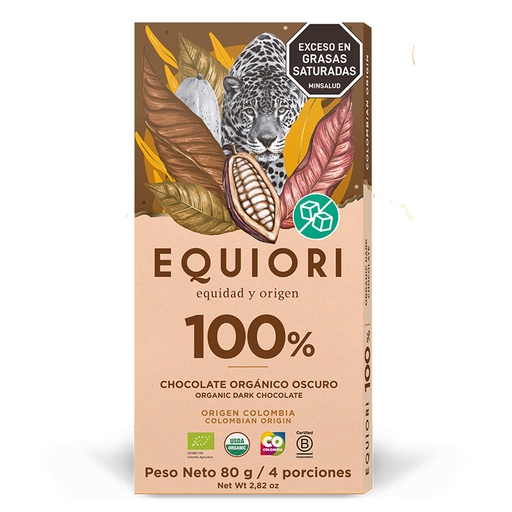 [059060] Barra Chocolate Orgánico Oscuro 100%  Equiori  80Gr