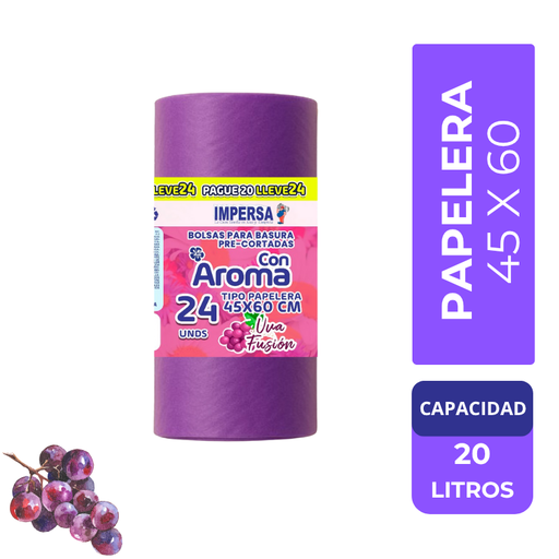 [059116] Bolsa Basura Impersa 45x60cm Tipo Papelera Morada Aroma Uva Fusión Pague 20 LLeve 24