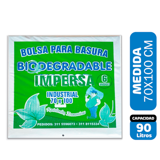 [059155] Bolsa Basura Impersa  Biodegradable Industrial 70x100cm 6 Unidades