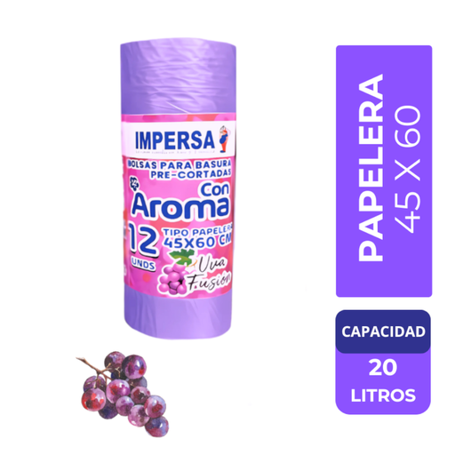 [059123] Bolsa Basura Impersa 45x60cm Tipo Papelera Morado Aroma Uva Fusión 12 Unidades