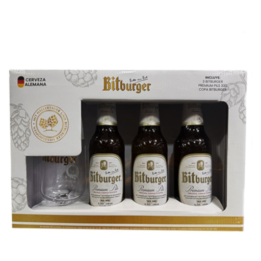 [059487] Cerveza  Bitburger Botella 330Cc 3 Unidades + Copa
