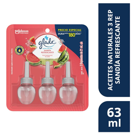 [059535] Ambientador Glade Aceites Naturales Sandía Refrescante Repuesto 21Ml 3 Unidades