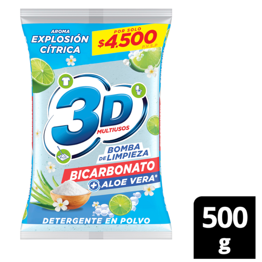 [059703] Detergente En Polvo 3D Bicarbonato + Aloe Vera Explosión Cítrica 500Gr