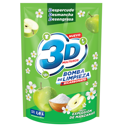 [059705] Detergente Líquido 3D Multiusos Bomba De Limpieza + Bicarbonato Doypack 1.8L