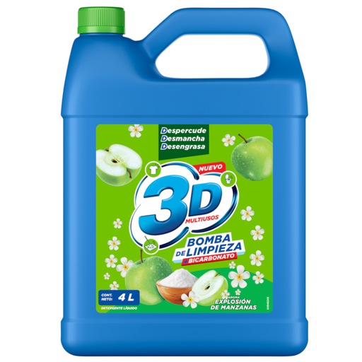 [059709] Detergente Líquido 3D Multiusos Bomba De Limpieza + Bicarbonato Explosión Manzanas 4L