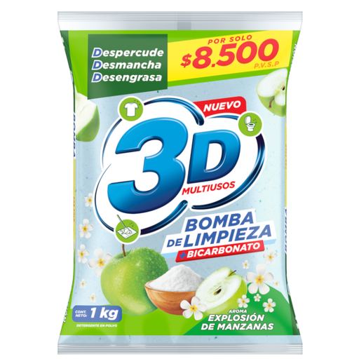 [059710] Detergente En Polvo 3D Multiusos Bomba De Limpieza + Bicarbonato Explosión De Manzanas 1Kg