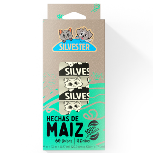 [059769] Bolsa Hecha De Maiz Silvester Para Mascotas 100% Compostable 60 Unidades