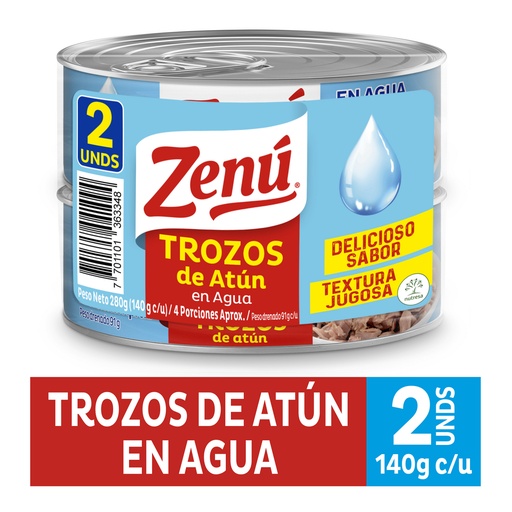 [059859] Trozos De Atún  En Agua Zenú 140Gr 2 Unidades
