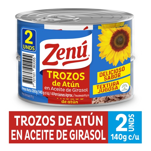 [059860] Trozos De Atún  En Aceite De Girasol Zenú 140Gr 2 Unidades