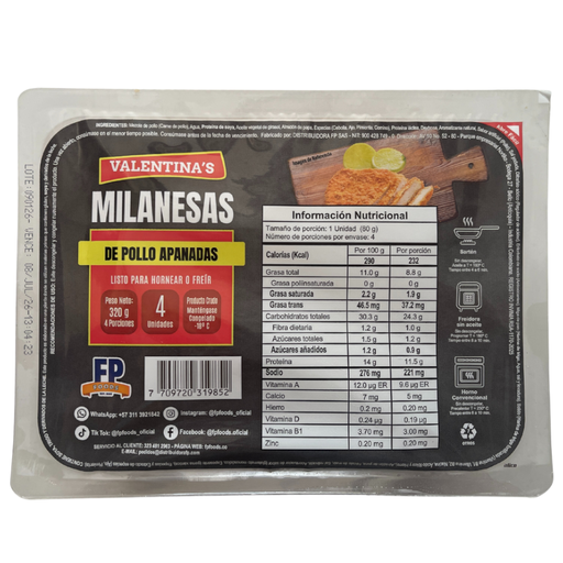 [059954] Milanesas De Pollo Apanadas Valentina's 4 Unidades 320Gr