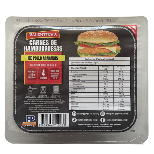 [059955] Hamburguesas De Pollo Apanadas Valentina's 4 Unidades 480Gr
