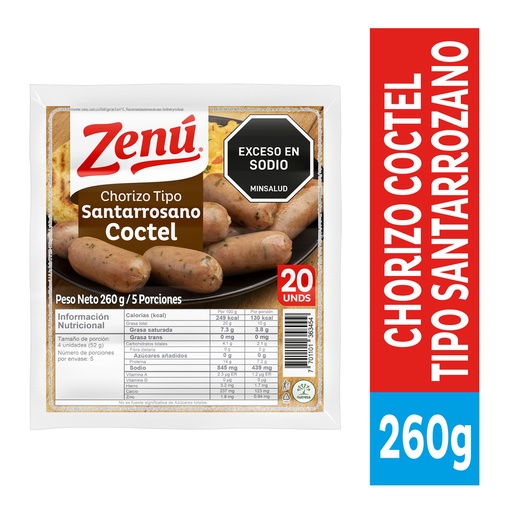 [059957] Chorizo Coctel Tipo Santarrosano Zenú 20 Unidades 260Gr