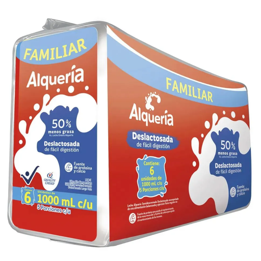 [060035] Leche UHT Alqueria Deslactosada Semidescremada 6 Unidades 1000Ml