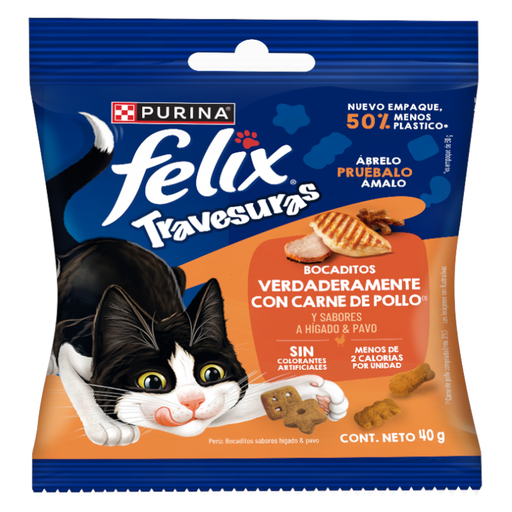 [060159] Felix Travesuras Bocaditos De Pollo Con Sabor Hígado Y Pavo 40Gr