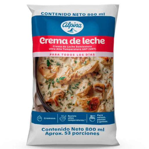 [060208] Crema De Leche Alpina Semientera Bolsa 800Ml