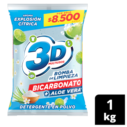 [060197] Detergente En Polvo 3D Multiusos Bicarbonato + Aloe Vera 1Kg