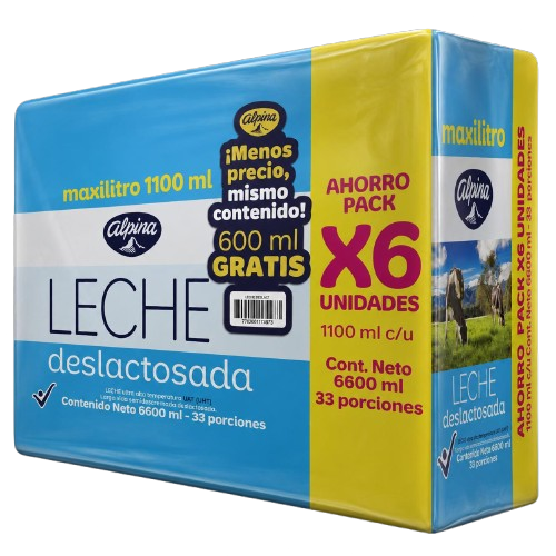 [060532] Leche UHT Alpina Deslactosada 6 Unidades 6600Ml Gratis 600Ml