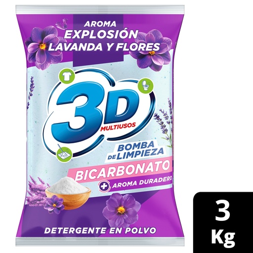 [060793] Detergente Polvo 3D Bicarbonato Explosión Lavanda Y Flores 3Kg