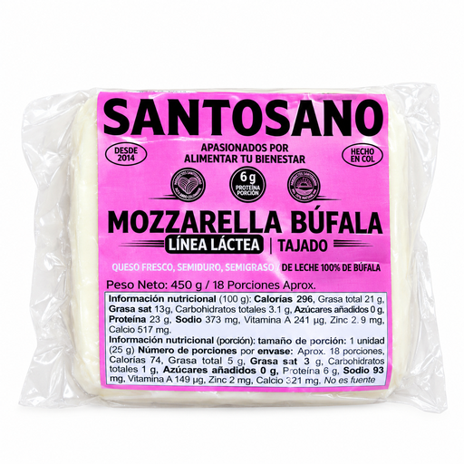 [060836] Queso Mozzarella De Búfala Santosano Tajado 450Gr