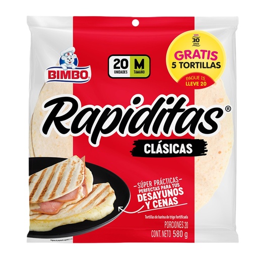 [060847] Tortillas Rapiditas Bimbo M Pague 15 Lleve 20 Unidades 580Gr